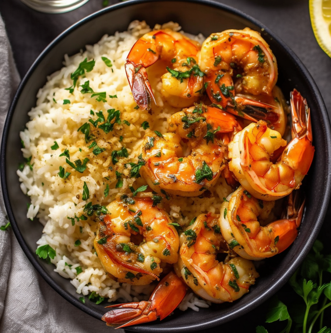 Low Carb Garlic Butter Shrimp with Qetoe Rice